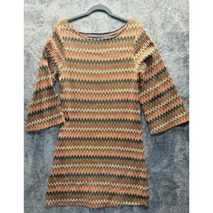 Sharagano Shift Dress Size 14 Women's Multicolor Zig Zag Knit Boho Style